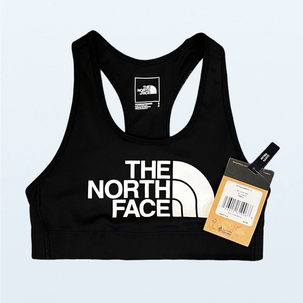 NWT The North Face Sports Bra Black with White Logo Racerback Active, Size Small